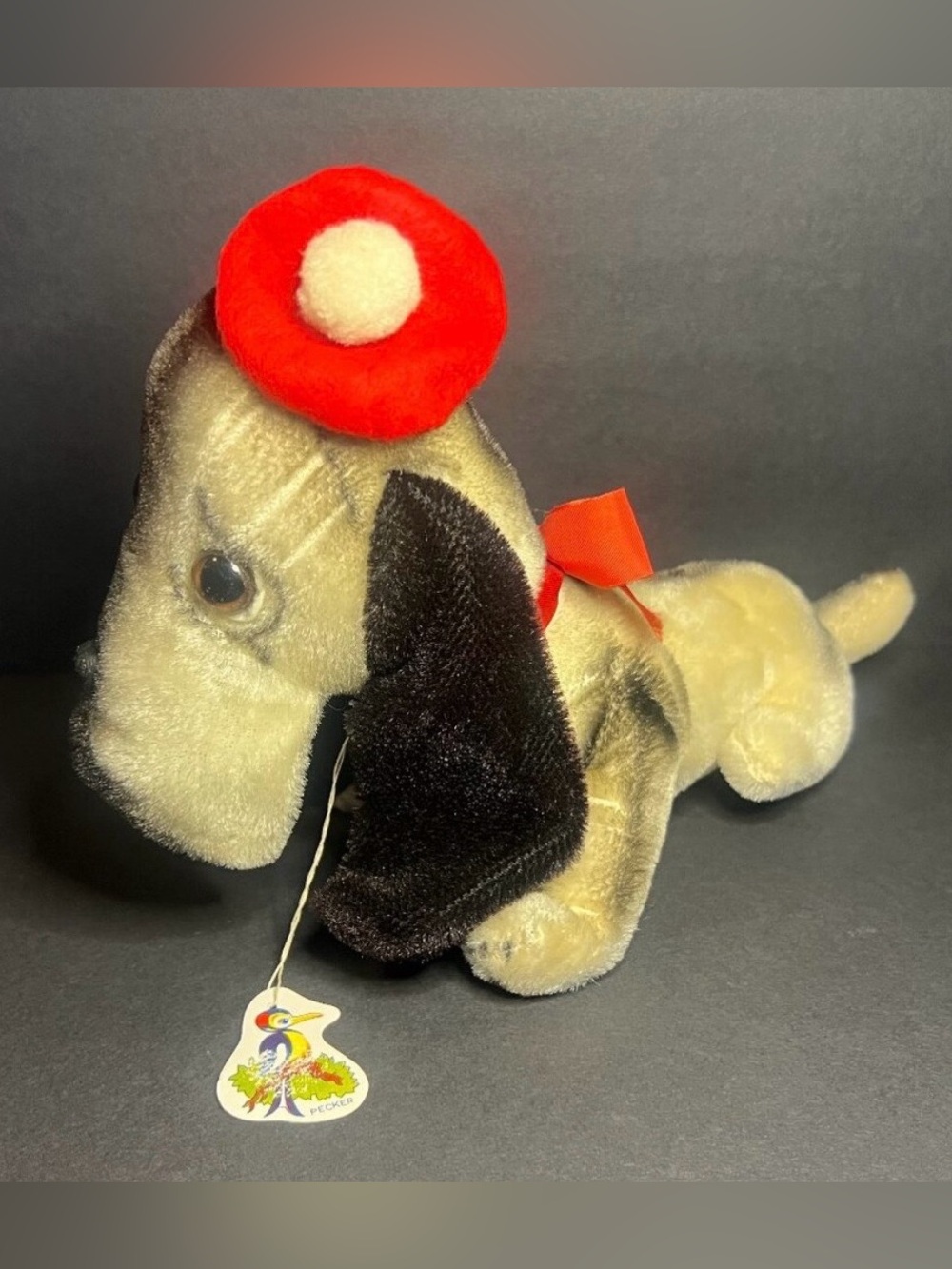 Vintage 1960s Herman Pecker Puppy Dog Plush Collectible w/ Original Tag 7.5"